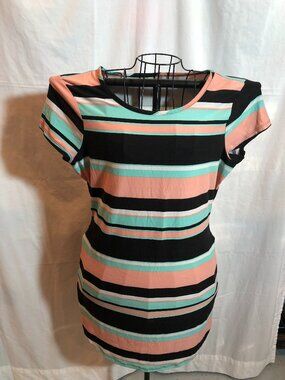 Bobbie Brooks LARGE SUPER SOFT! Multicolor Striped Tshirt Dress 19.5" Pit to Pit
